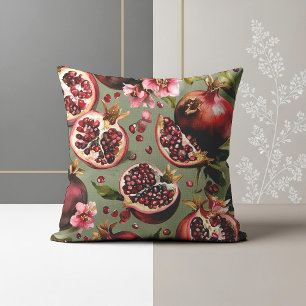 Lush Pomegranate Fruit and Flowers Pattern Cushion