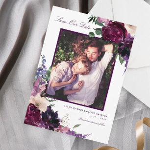Lush Purple Flowers   Romantic Photo Save Our Date Announcement