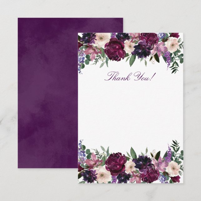 Lush Purple Flowers | Romantic Thank You Cards (Front/Back)