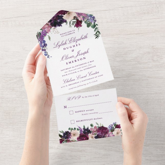 Lush Purple Flowers | Romantic Wedding All In One  All In One Invitation (Tearaway)