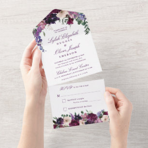 Lush Purple Flowers   Romantic Wedding All In One  All In One Invitation