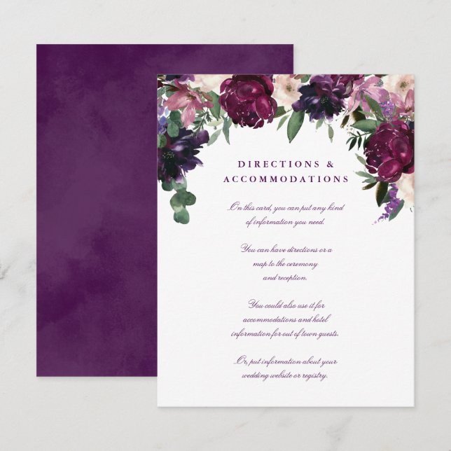 Lush Purple Flowers | Romantic Wedding Enclosure Card (Front/Back)