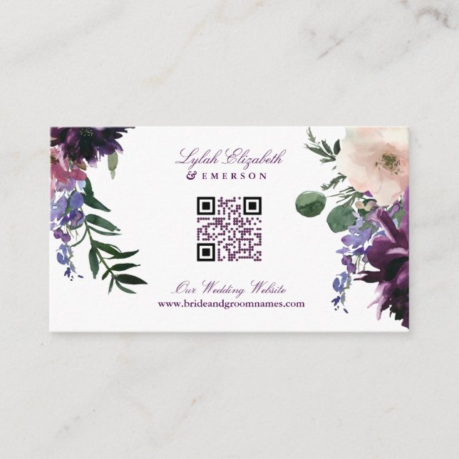 Lush Purple Flowers | Romantic Wedding Enclosure Card (Front)