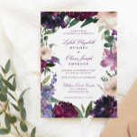 Lush Purple Flowers | Romantic Wedding Invitations<br><div class="desc">Watercolor flowers in shades of rich burgundy,  gentle lilac,  deep eggplant purple and pinkish orchid pair with modern green botanicals such as ferns and eucalyptus in these romantic,  elegant boho wedding invitations.</div>