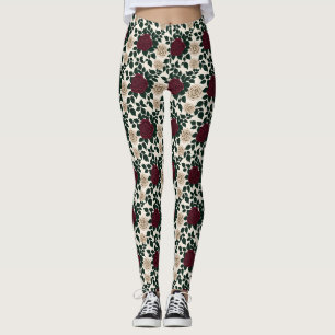 Lush Red And Burgundy Roses With Dark Green Leaves Leggings