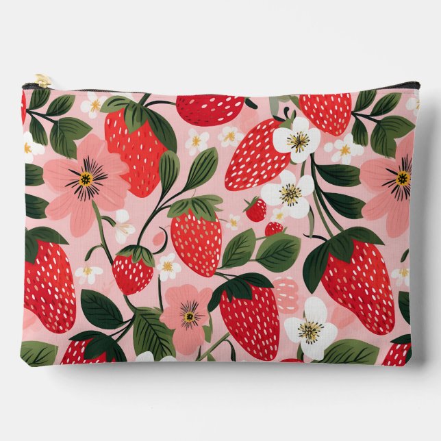 Lush Red Berries and Blossoms Accessory Pouch (Front)