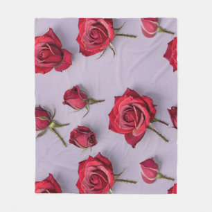 Lush Red Roses With Soft Dewy Petals Fleece Blanket