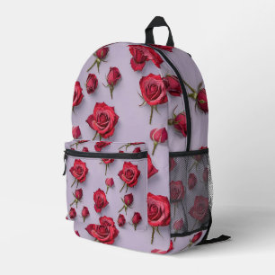 Lush Red Roses With Soft Dewy Petals Printed Backpack