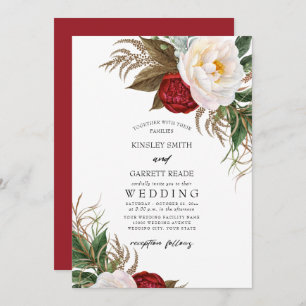 Lush Red & White Watercolor Floral Wedding Invitation