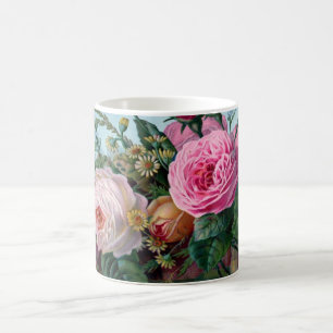 Lush Romantic Pink Roses Botanical Coffee Mug