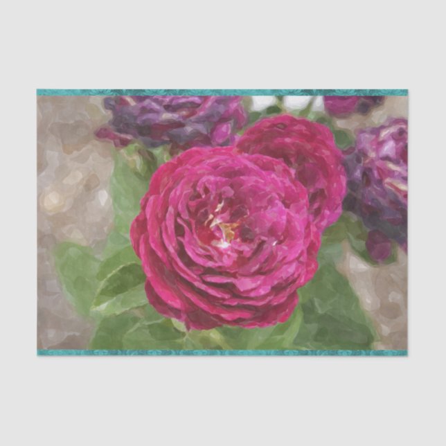Lush Roses Fuschia Pink Red Magenta Tissue Paper (Front)