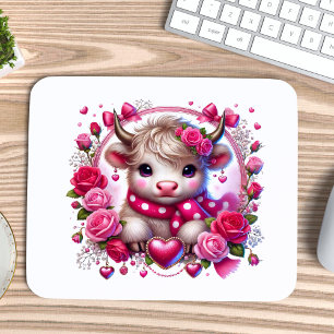 Lush Roses Highland Cow Valentines Mouse Mat