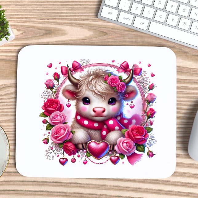 Lush Roses Highland Cow Valentines Mouse Mat (Creator Uploaded)