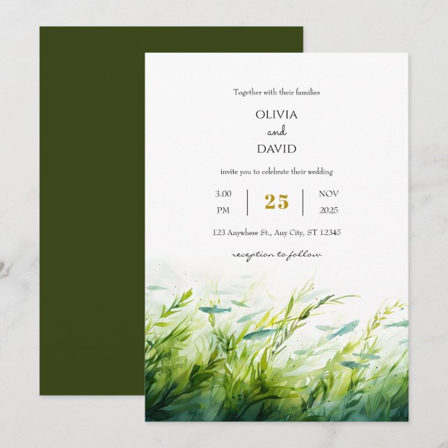 Lush Seagrass Underwater Watercolor Beach Wedding  Invitation (Front/Back)