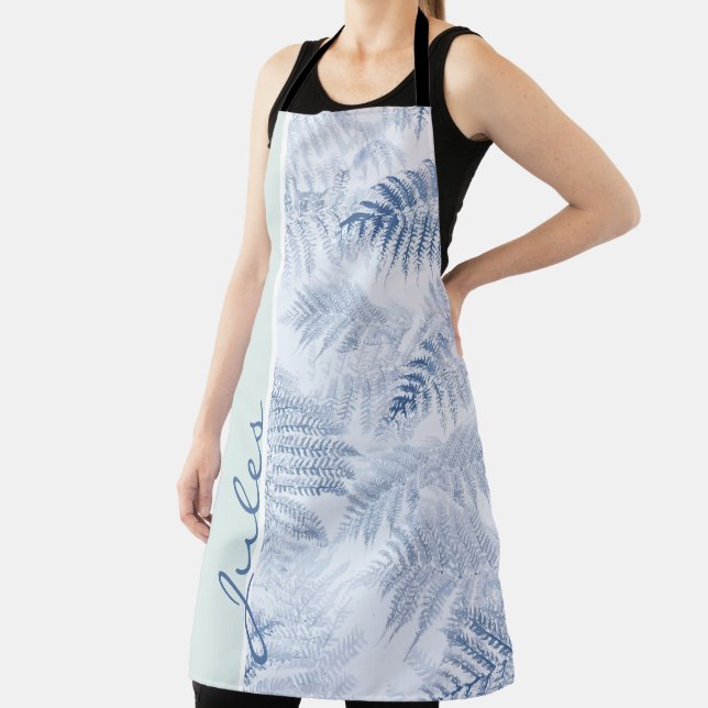 Lush Serene Blue Ferns on Green Apron (Insitu)