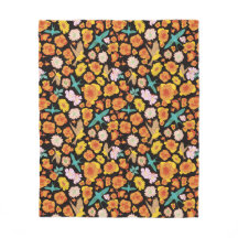 Lush Spring Floral and Birds on dark background