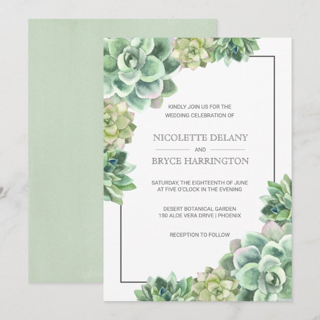 Lush Succulent Frame Wedding Invitation (Front/Back)
