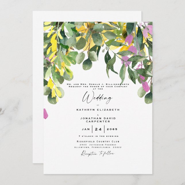 Lush Summer Greenery Wildflower Wedding Invitation (Front/Back)
