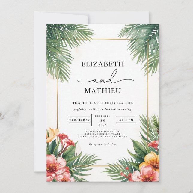 Lush Tropical Archway Wedding Invitation (Front)