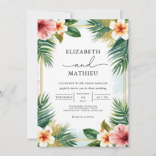 Lush Tropical Bloom Accent Wedding Invitation