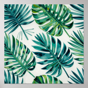 Lush Tropical Emerald Palm and Monstera Botanical Poster