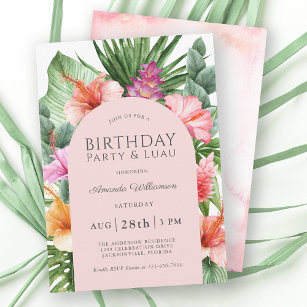Lush Tropical Floral Birthday Party and Luau Invitation