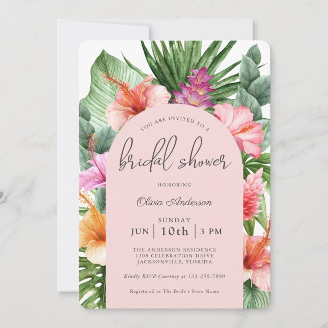 Lush Tropical Floral Bridal Shower and Luau Invitation (Front)