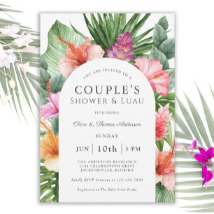 Lush Tropical Floral Couple's Shower and Luau Invitation