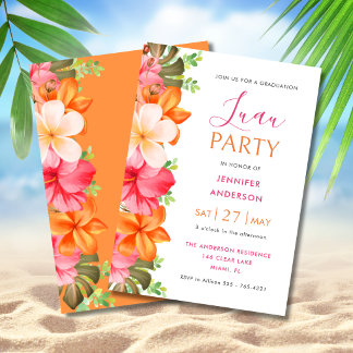 Lush Tropical Floral Graduation Luau Invitation