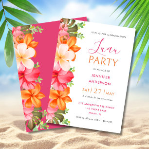 Lush Tropical Floral Graduation Luau Pink Invitation