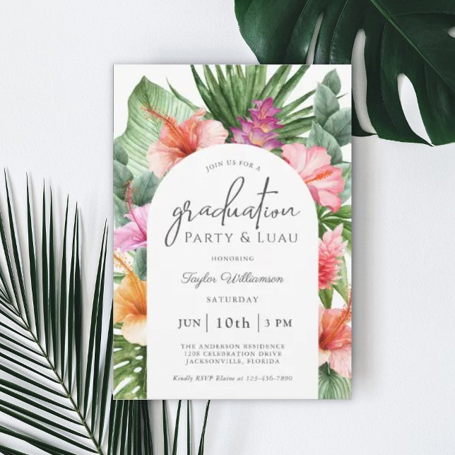Lush Tropical Floral Graduation Party and Luau Invitation (Creator Uploaded)