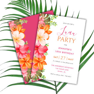 Lush Tropical Floral Luau Birthday Pink Invitation