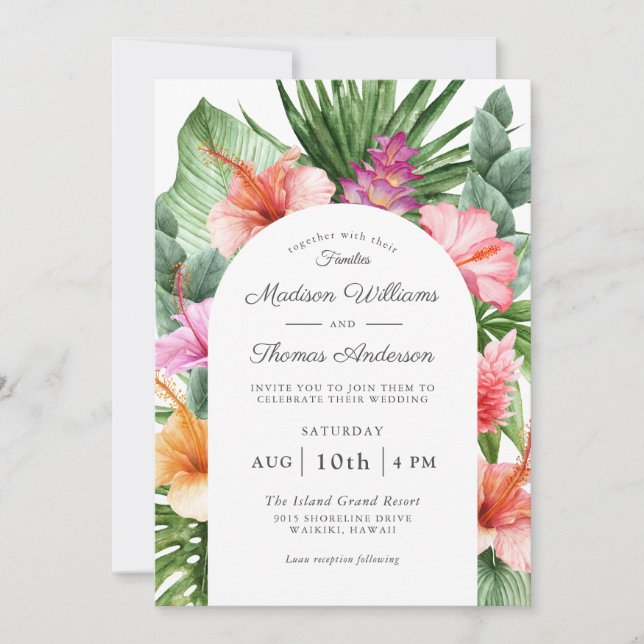 Lush Tropical Floral Watercolor Wedding Invitation (Front)