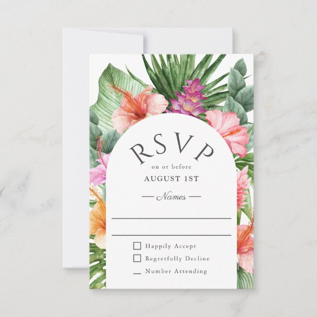 Lush Tropical Floral Wedding RSVP Card (Front)