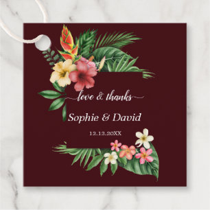 Lush Tropical Garden FloralDeep Burgundy Wedding Favour Tags