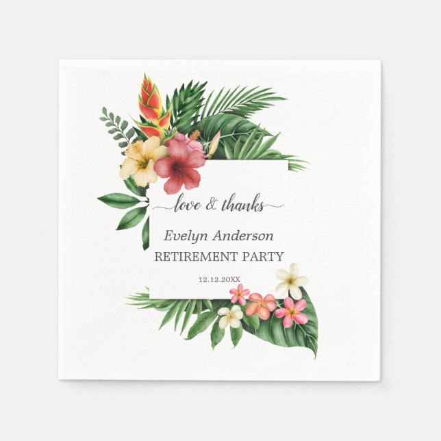 Lush Tropical Garden Flowers Bloom Retirement Napkin (Front)