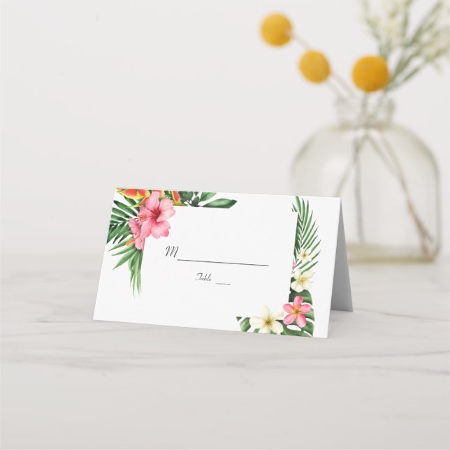Lush Tropical Garden Flowers Wedding Place Card (Back)