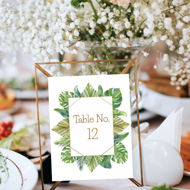 Lush Tropical Green Leaves Wedding Table Number  (Creator Uploaded)