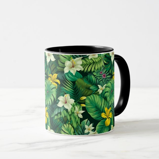 Lush Tropical Green - Tropical Foliage Beach Mug (Front Right)