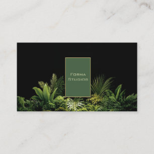 Lush Tropical Greenery Black Gold Frame Botanical Business Card