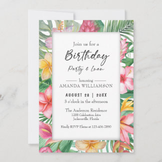 Lush Tropical Greenery Floral Birthday Party Luau Invitation