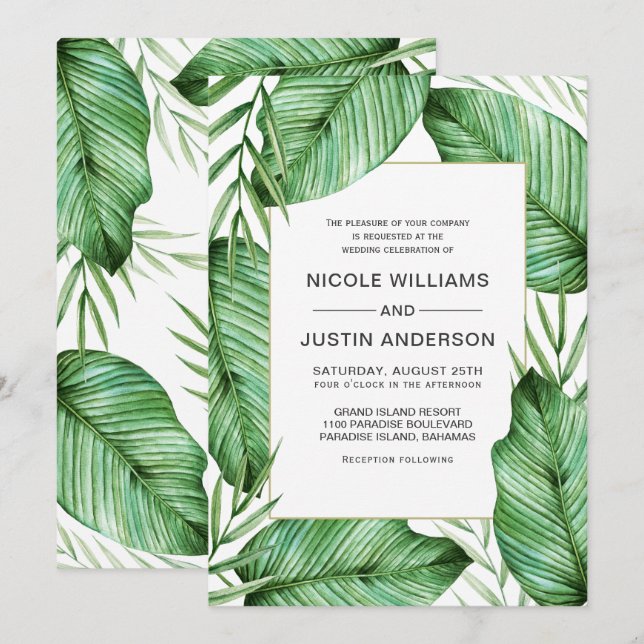 Lush Tropical Greenery Wedding Invitation (Front/Back)