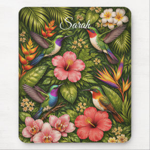 Lush Tropical Hummingbird Botanical Personalised Mouse Mat