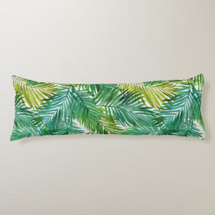 Lush Tropical Island Green Palm Leaf Watercolor Body Cushion