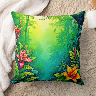 Lush Tropical Jungle Oasis Design Cushion