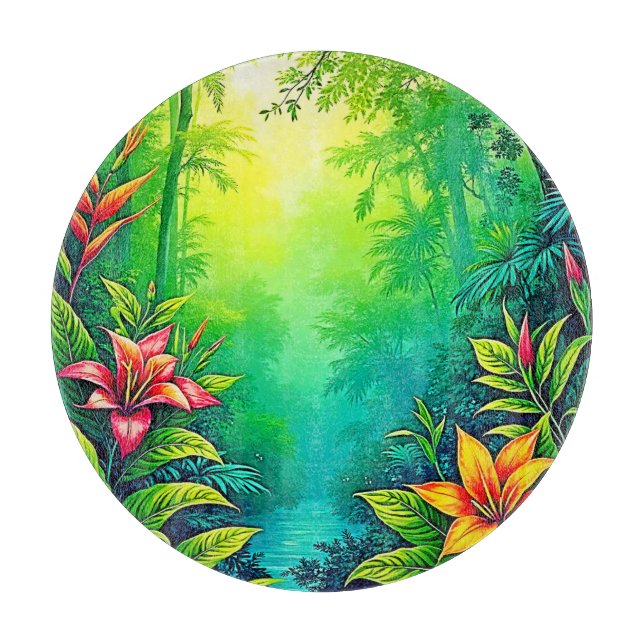 Lush Tropical Jungle Oasis Design Cutting Board (Front)