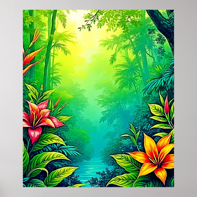 Lush Tropical Jungle Oasis Design Poster (Front)