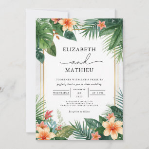 Lush Tropical Leaf Flourish Wedding Invitation