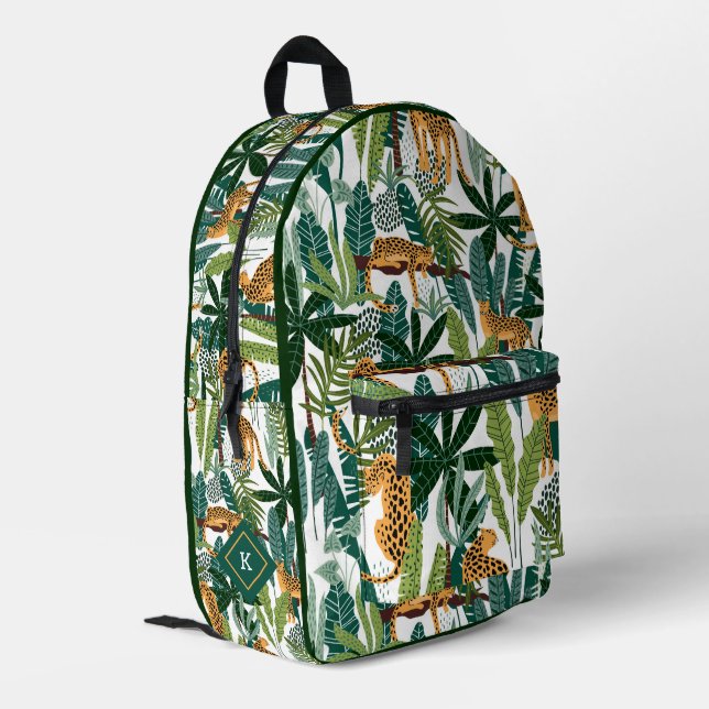 Lush Tropical leaves and tigers pattern Printed Backpack (Back Corner Left)