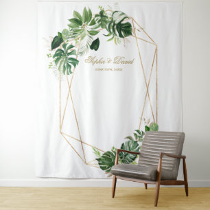 Lush Tropical Leaves Gold Frame Wedding Prop Tapestry